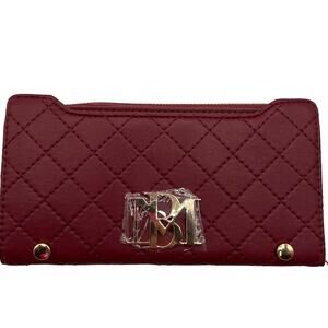 Badgley Mischka Womens Vegan Leather Long Card Wallet Wine Red Quilted NWT